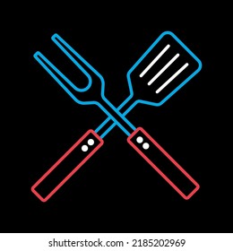 Big fork and spatula vector isolated on the black icon. Kitchen appliance. Graph symbol for cooking web site design, logo, app, UI