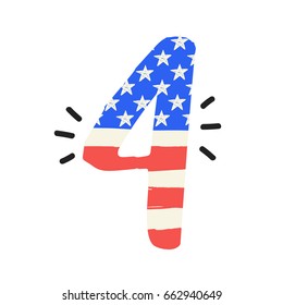 Big four in USA flag colours. Stripes and stars. Vector hand drawn illustration