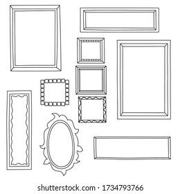 Big frame set. Different frame collection. Line icon. Coloring pages for children, adults. Black and white vector illustration for coloring book.