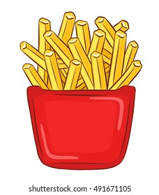 Big french fries box, cartoon style.