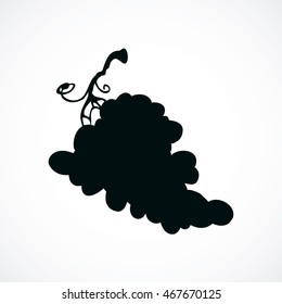 Big fresh grapevine isolated on white backdrop. Dark ink hand drawn logo sketchy in art retro style pen on paper. Closeup view with space for text