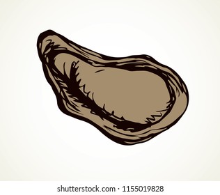 Big fresh perl Ostreidae mollusc on white backdrop. Outline black ink hand drawn french diet delicacy dining logo emblem sketchy in retro art cartoon doodle engraved style pen on paper space for text