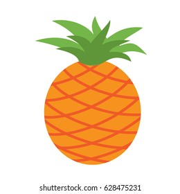 Big fresh pineapple icon. Healthy food lifestyle. Fruit collection. Educational card for kids. Flat design. White background. Isolated. Vector illustration