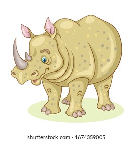 Big friendly rhino. In cartoon style. Isolated on white background. Vector illustration.