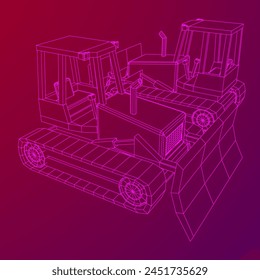 Big front-end loader bulldozer. Heavy equipment machine and manufacturing equipment for mining. Wireframe low poly mesh vector illustration.
