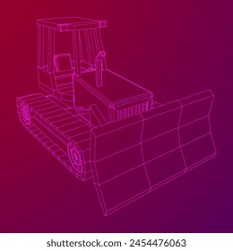 Big front-end loader bulldozer. Heavy equipment machine and manufacturing equipment for mining. Wireframe low poly mesh vector illustration.