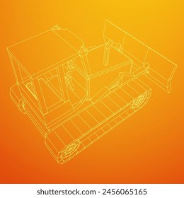 Big front-end loader bulldozer. Heavy equipment machine and manufacturing equipment for mining. Wireframe low poly mesh vector illustration.