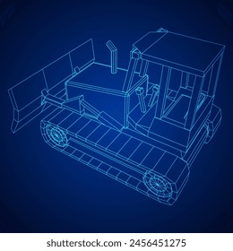 Big front-end loader bulldozer. Heavy equipment machine and manufacturing equipment for mining. Wireframe low poly mesh vector illustration.