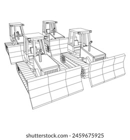 Big front-end loader bulldozer. Heavy equipment machine and manufacturing equipment for mining. Wireframe low poly mesh vector illustration.