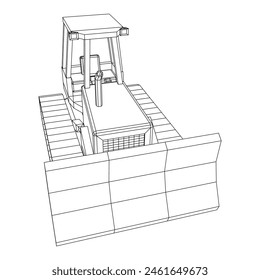 Big front-end loader bulldozer. Heavy equipment machine and manufacturing equipment for mining. Wireframe low poly mesh vector illustration.