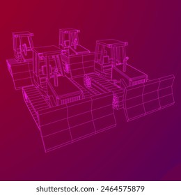 Big front-end loader bulldozer. Heavy equipment machine and manufacturing equipment for mining. Wireframe low poly mesh vector illustration.