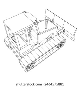 Big front-end loader bulldozer. Heavy equipment machine and manufacturing equipment for mining. Wireframe low poly mesh vector illustration.