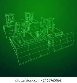 Big front-end loader bulldozer. Heavy equipment machine and manufacturing equipment for mining. Wireframe low poly mesh vector illustration.