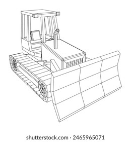 Big front-end loader bulldozer. Heavy equipment machine and manufacturing equipment for mining. Wireframe low poly mesh vector illustration.