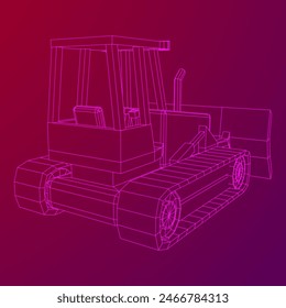 Big front-end loader bulldozer. Heavy equipment machine and manufacturing equipment for mining. Wireframe low poly mesh vector illustration.