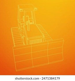 Big front-end loader bulldozer. Heavy equipment machine and manufacturing equipment for mining. Wireframe low poly mesh vector illustration.