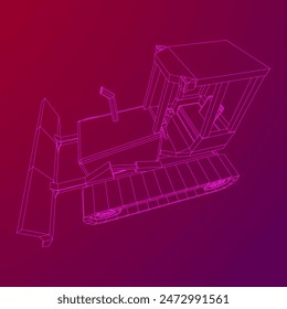 Big front-end loader bulldozer. Heavy equipment machine and manufacturing equipment for mining. Wireframe low poly mesh vector illustration.