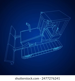 Big front-end loader bulldozer. Heavy equipment machine and manufacturing equipment for mining. Wireframe low poly mesh vector illustration.