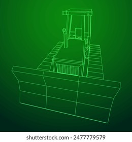 Big front-end loader bulldozer. Heavy equipment machine and manufacturing equipment for mining. Wireframe low poly mesh vector illustration.