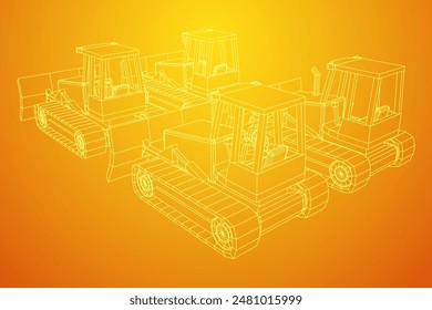 Big front-end loader bulldozer. Heavy equipment machine and manufacturing equipment for mining. Wireframe low poly mesh vector illustration.