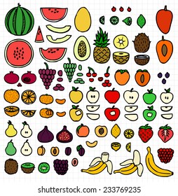 Big Fruit Collection, Free Hand Sketch, Colored Outlines