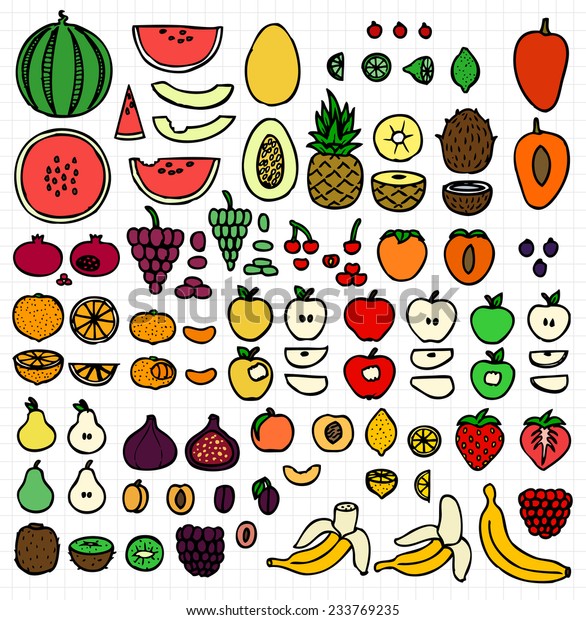 Big Fruit Collection Free Hand Sketch Stock Vector (Royalty Free) 233769235