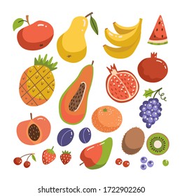 Big fruit set. Modern flat vector design. Isolated objects. Fruit icons. hand drawn illustration collection