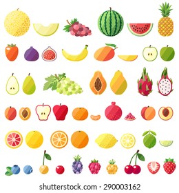 Big fruit vector set. Modern flat design. Isolated objects. Fruit icons.