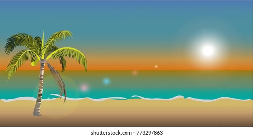 The big full moon is rising on the beach. 