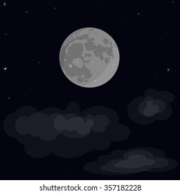 Big full moon in the starry sky. The night vector.Satellite. Astronomy.