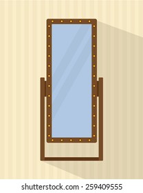 Big full-length mirror for bedroom, shops, backstage. Flat style vector illustration.