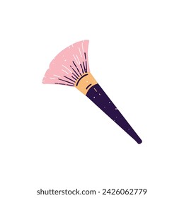 Big fun brush for makeup. Tool with wide bristle for applying powder on face. Paintbrush for beauty products. Cosmetics accessory for visage. Flat isolated vector illustration on white background