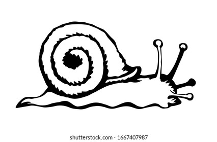 Big fun cochlea on light backdrop. Freehand linear dark ink hand drawn creative pictogram emblem design insignia element concept in retro art doodle print style pen on paper text space. Close up view