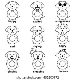 Big Funny dog emotion set vector illustration on the white background
