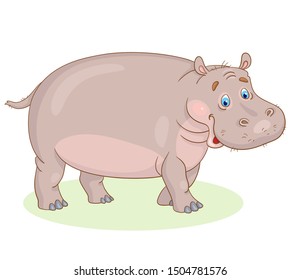 Big funny hippopotamus. In cartoon style. Isolated on white background. Vector illustration.