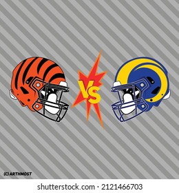 Big Game 2022 Bengals VS Rams Helmet Vector Clipart 2 in 1 - Transparent and with white parts (solid background)