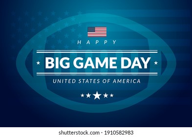 Big game day - American football USA championship banner with USA flag and football ball on blue background - vector