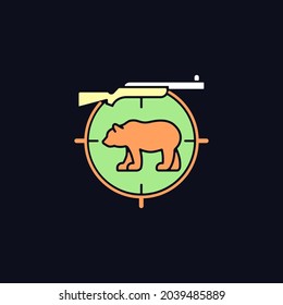 Big Game Hunting RGB Color Icon For Dark Theme. Hunt Large Animals. African Species Hunting. Safari. Isolated Vector Illustration On Night Mode Background. Simple Filled Line Drawing On Black