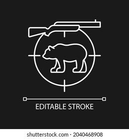 Big Game Hunting White Linear Icon For Dark Theme. Hunt Large Animals. African Species Hunting. Thin Line Customizable Illustration. Isolated Vector Contour Symbol For Night Mode. Editable Stroke