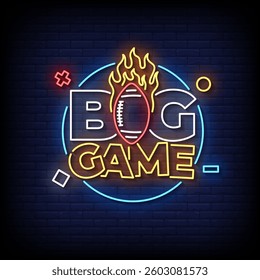 big game neon sign with brick wall background vector