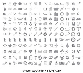Big garage set. Vector car parts set outline details. Isolated