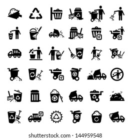 Big Garbage And Cleaning Icons Set Created For Mobile, Web And Applications.