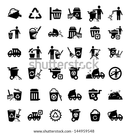 Big Garbage And Cleaning Icons Set Created For Mobile, Web And Applications.