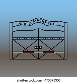 Big gate with barrier. Sign work sets you free. Flat vector stock illustration.