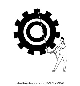 big gear wheel and avatar man icon over white background, vector illustration