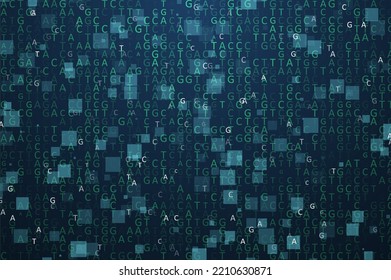 Gran visualización de datos genómicos. "Código" AGCT digital. Cuatro bases de emparejamiento de ADN. Concepto gráfico para su diseño