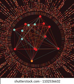 Big Genomic Data Visualization - DNA Test, Barcoding,  Genom Map Architecture  - Vector Graphic Template 