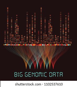 Big Genomic Data Visualization - DNA Test, Barcoding,  Genome Map Architecture  - Vector Graphic Template
