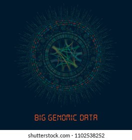 Big Genomic Data Visualization - DNA Test, Barcoding,  Genom Map Architecture  - Vector Graphic Template  