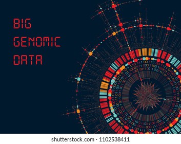 Big Genomic Data Visualization - DNA Test, Barcoding,  Genom Map Architecture  - Vector Graphic Template  